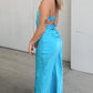 Strapless Blue Long Prom Dress Party Evening Gown Off Shoulder Formal Dress