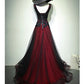 Black and Tulle V-neckline Beaded Lace Long Party Dress A-line Prom Dress Evening Dresses december wedding guest dress