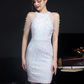 Sparkle Sexy Homecoming Cocktail Party Dress Halter Neck Sleeveless Short Mini Sequined with Beading