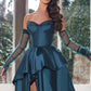 A-Line/Princess Strapless Half Sleeves Floor-Length Long Formal Evening Dresses With Split