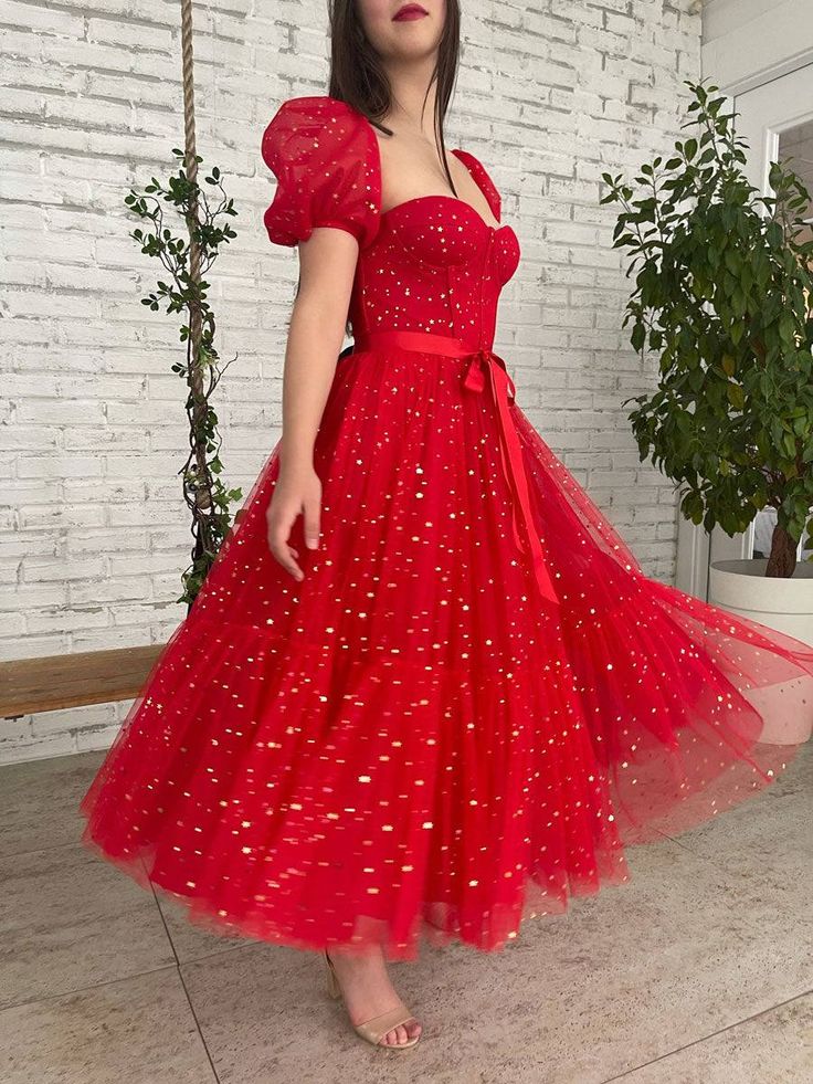 Homecoming Dresses A Line Square Short Sleeves With Sequin Tulle Sparkly Party Dresses