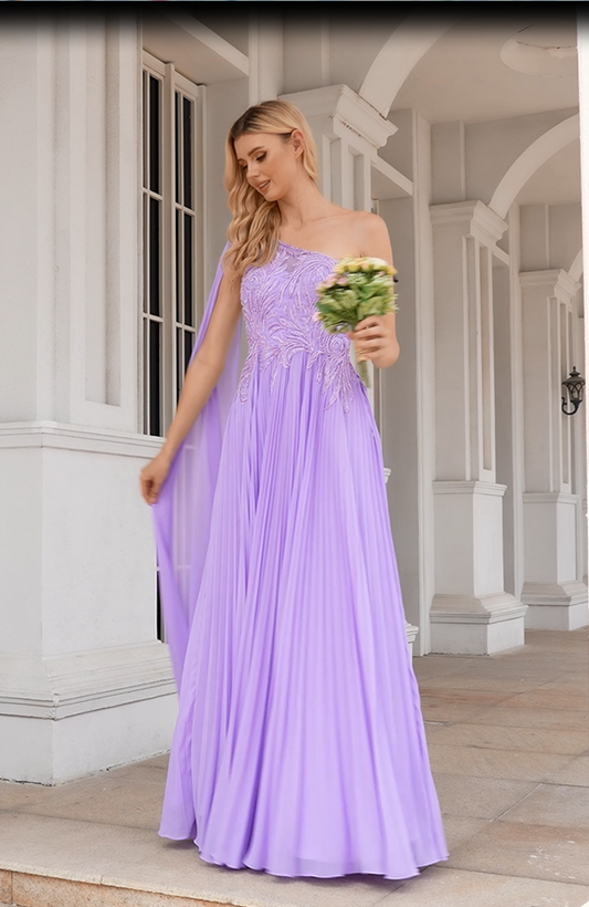 Hot Selling Purple One Shoulder Prom Dresses Zipper Up With Bead Sexy Evening Dresses