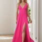 Chiffon High Slit Sleeveless V-Neck Empire Waist Formal Evening Dress Sexy Party Dress