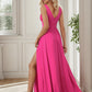 Chiffon High Slit Sleeveless V-Neck Empire Waist Formal Evening Dress Sexy Party Dress