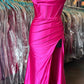 Mermaid Prom Dress with Slit Spaghetti Straps Satin Hot Pink Pure Color Sexy