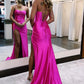 Mermaid Prom Dress with Slit Spaghetti Straps Satin Hot Pink Pure Color Sexy