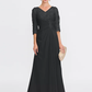 Mother of the Bride Dress Elegant See Through V Neck Floor Length Chiffon Sheer Lace Half Sleeve