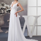A-Line Wedding Dresses V Neck Chapel Train Chiffon Satin Regular Straps with Crystals Beading