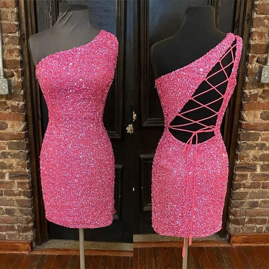Charming One Shoulder Short Prom Dress Lovely Homecoming Dress Cute Birthday Party Dress