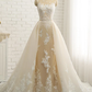 Wedding Dresses Jewel Neck Chapel Train Lace Tulle Lace Over Satin Regular Straps Formal See-Through with Sashes Ribbons Pearls