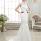 Wedding Dresses High Neck Lace Cap Sleeve Sexy Illusion Detail Backless with Beading