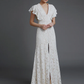 A-Line Long Wedding Dresses V Neck Lace Sleeveless Boho with Split Front