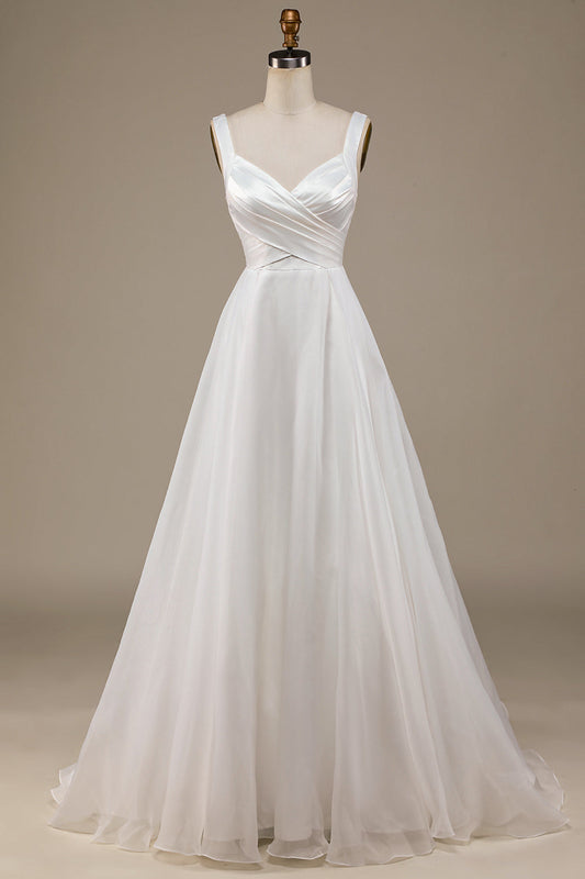 Ball-Gown/Princess Simple Organza Scoop Neck Sweep Train Wedding Dress Long