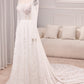 Ivory A Line Square Neck Corset Lace Chapel Train Bridal Dresses With Long Sleeves Beautiful