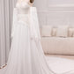 Ivory A Line Sweetheart Long Sleeves Chapel Train Wedding Dresses With Fringe Off Shoulder