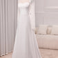 Ivory A-Line Square Neck Sweep Train Satin Bridal Dress with Long Sleeves Sexy