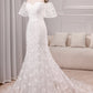 Ivory Mermaid Sweep Train Bridal Dress With Short Sleeves Off Shoulder