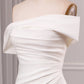 Ivory Mermaid Straight Neck Sweep Train Satin Bridal Dress with Slit Off Shoulder