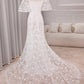Ivory Mermaid Sweep Train Bridal Dress With Short Sleeves Off Shoulder