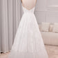 Ivory A Line Spaghetti Straps Long Bridal Dress With Appliqued Lace V-neck