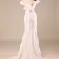 Ivory Mermaid Off The Shoulder Sweep Train Wedding Dress With Sleeveless Long