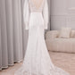Ivory Sheath V-Neck Long Sleeves Backless Wedding Dress with Front Slit Sexy