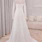 Ivory A-Line Square Neck Sweep Train Satin Bridal Dress with Long Sleeves Sexy