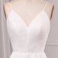 Ivory A Line Spaghetti Straps Long Bridal Dress With Appliqued Lace V-neck