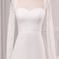 Ivory A-Line Square Neck Sweep Train Satin Bridal Dress with Long Sleeves Sexy