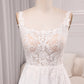 Ivory A Line Square Neck Corset Court Train Bridal Dress With Slit Long