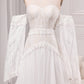 Ivory A Line Sweetheart Long Sleeves Chapel Train Wedding Dresses With Fringe Off Shoulder