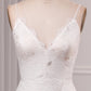 Ivory A Line Spaghetti Straps Lace Chapel Train Sparkly Bridal Dresses With Slit V-neck