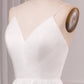 Ivory A Line Spaghetti Straps Long Bridal Dress With Appliqued Lace V-neck