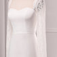 Ivory A-Line Square Neck Sweep Train Satin Bridal Dress with Long Sleeves Sexy
