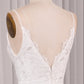 Ivory A Line Spaghetti Straps Lace Chapel Train Sparkly Bridal Dresses With Slit V-neck