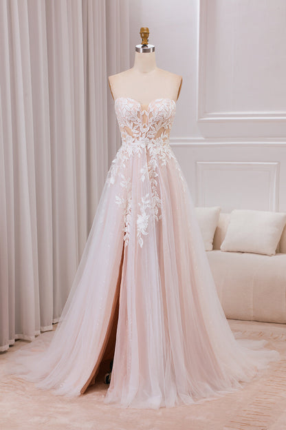 Detachable A Line Sweetheart Tulle Wedding Dress with Lace Off Shoulder