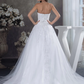 A-Line Wedding Dresses Strapless Court Train Lace Tulle Strapless with Beading