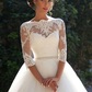 A-Line Wedding Dresses Off Shoulder Court Train Lace Tulle Length Sleeve Formal Sexy Illusion Sleeve
