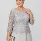 Sheath / Column Mother of the Bride Dress Formal Elegant Plus Size Jewel Neck Floor Length Chiffon Corded Lace 3/4 Length Sleeve No with Lace Silver