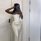 White Strapless Mermaid Satin Long Evening Party Dress Off Shoulder Simple Wedding Dress