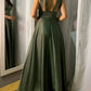 Long Satin V Neck Empire Bridesmaid Dresses A-Line Evening Dresses Sexy Party Dress