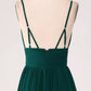 Spaghetti Straps V-Neck Floor-length Tiered Prom Dress with Pleated Bridesmaid Dress