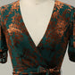 Burnout Velvet V Neck Dark Green Mother of Bride Dress Short Sleeves Elegant Evening Dress