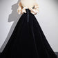 A-Line Black Velvet Long Prom Dress Evening Dress Off Shoulder december wedding guest dress