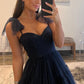 Sweetheart Navy Blue Tulle Long Prom Dress Sleeveless Floor Length Sexy Evening Dress