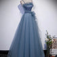 Gray blue tulle long prom dress A line evening dress Formal Dress december wedding guest dress