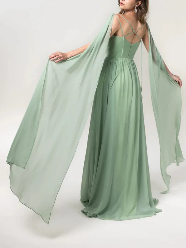 A-Line/Princess V-Neck Floor-Length Chiffon Bridesmaid Dresses Wedding Guest Dresses Party Dress
