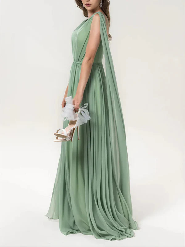 A-Line/Princess V-Neck Floor-Length Chiffon Bridesmaid Dresses Wedding Guest Dresses Party Dress