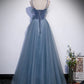 Gray blue tulle long prom dress A line evening dress Formal Dress december wedding guest dress