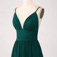 Spaghetti Straps V-Neck Floor-length Tiered Prom Dress with Pleated Bridesmaid Dress
